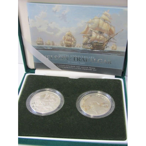 15 - SILVER PROOF Piedfort 2005 Nelson Trafalgar 2-coin set in case with CoA