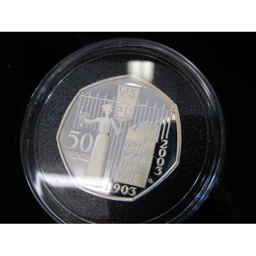 18 - SILVER PROOF Piedfort & Silver Proof 2003 Anniversary Of Woman's Social & Political Union Fifty Penc... 