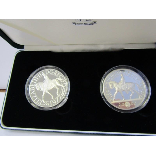 21 - SILVER PROOF,2002 HM Queen Jubilee 2 crown set in case with COA
