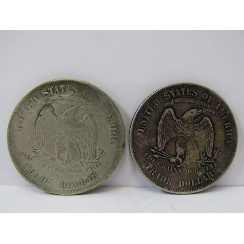 4 - 1873 USA Eagle Liberty silver trade dollar x 2 both underweight