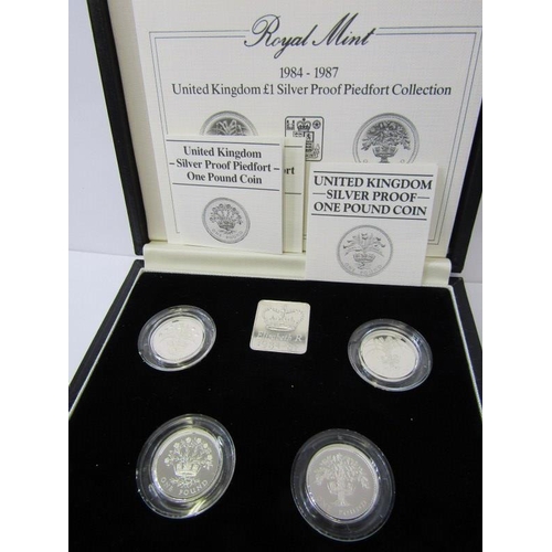 51 - SILVER PROOF PIEDFORT 1984-87 £1 collection in cases with COA