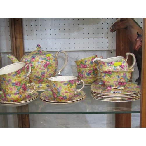 528 - CHINTZ, Grimwades 'Welbeck' pattern tea ware, consisting of tea pot, bread plate, 5 cups, 6 saucers,... 