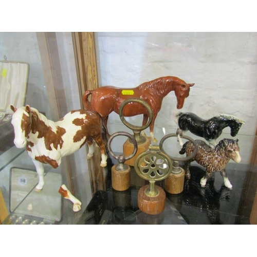 531 - BESWICK HORSES, Brown gloss mare, model 1812, also skewbald pinto pony (leg fracture) also two other... 
