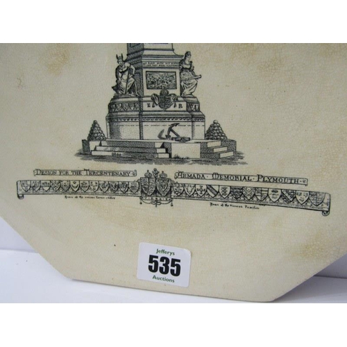 535 - PLYMOUTH MEMORIAL PLATE, Octagonal earthenware plate 'Design for the Tercentenary Armada Memorial' 9... 