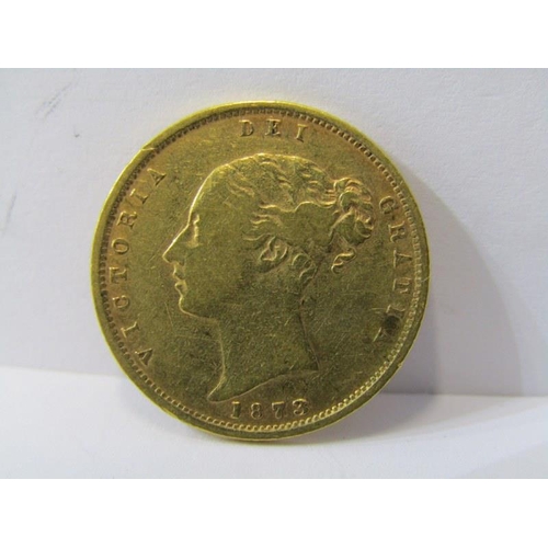 5a - GOLD HALF SOVEREIGN, Victorian Young Head 1873 gold half sovereign with shield back