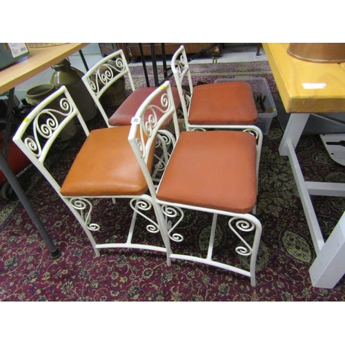 709 - METAL FRAMED CHAIRS, A set of 4 vintage painted metal  framed chairs