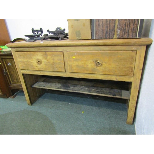 739 - PINE DRESSER BASE, A stripped pine 2 drawer dresser base fitted a lower shelf, 59