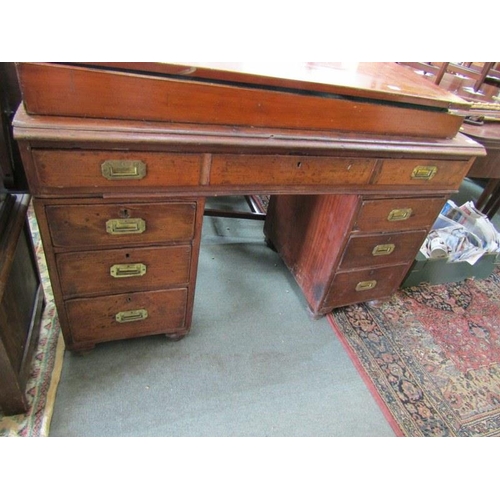 754 - 19th CENTURY PEDESTAL DESK, With green leather inset to top fitted 9 drawers, with recessed brass ha... 