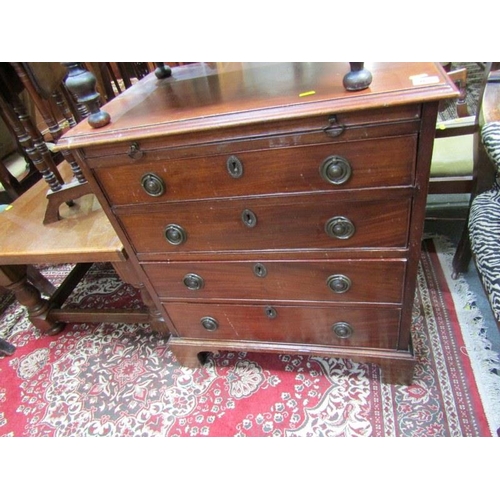 765 - A QUALITY MAHOGANY CHEST, Of small proportions fitted brushing slide and 4 graduated drawers on brac... 
