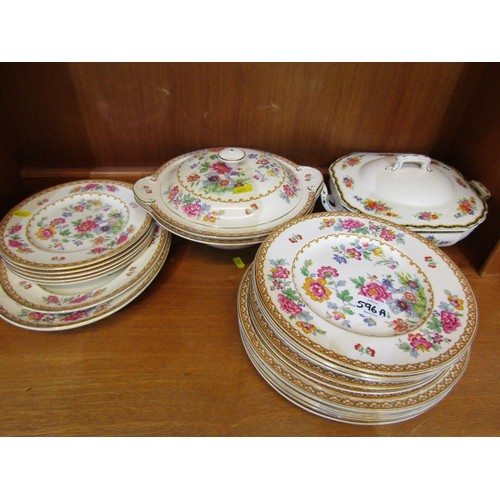 596a - A J WILKINSONS FLORAL DECORATED DINNER WARE, Inc tureen, dinner, tea and side plates and 2 oval serv... 