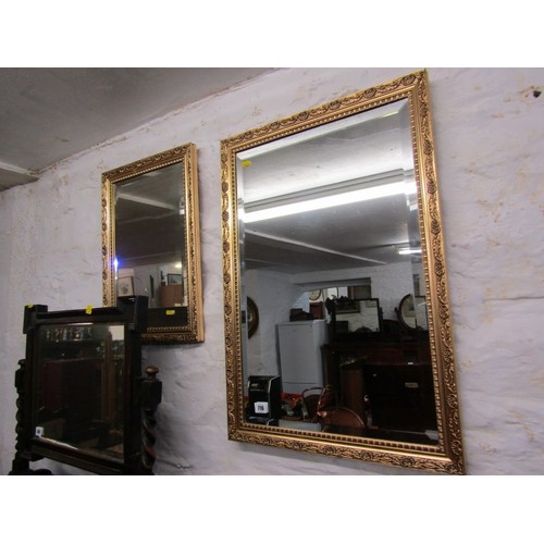 716 - GILT FRAMED MIRRORS, 2 Rectangular form bevel edged gilt foliate framed mirrors, one 28