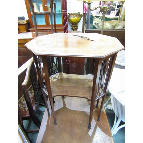 768 - EDWARDIAN OCCASIONAL TABLE, Octagonal form with satin wood inlay with fret work panels, 22