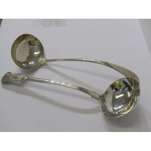 506 - SILVER SOUP LADLES, George IV Kings pattern soup ladle, London 1822 maker HH, together with Old Engl... 