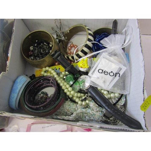 100 - COSTUME JEWELLERY, shelf containing selection of costume including bangles, watches, necklaces, etc