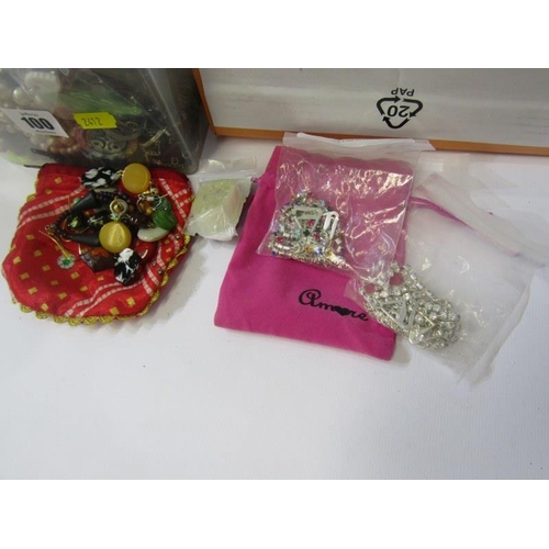 100 - COSTUME JEWELLERY, shelf containing selection of costume including bangles, watches, necklaces, etc
