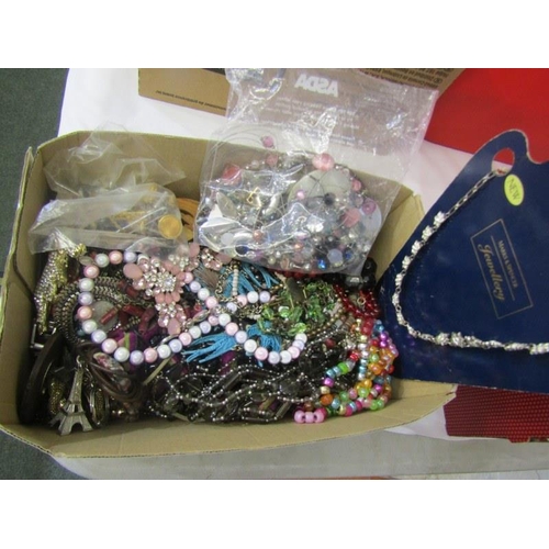 102 - COSTUME JEWELLERY, box containing selection of Marks & Spencers necklace, coloured beads, key rings,... 