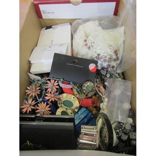 103 - COSTUME JEWELLERY, box containing selection of costume including faux pearls, lace, abalone shell st... 
