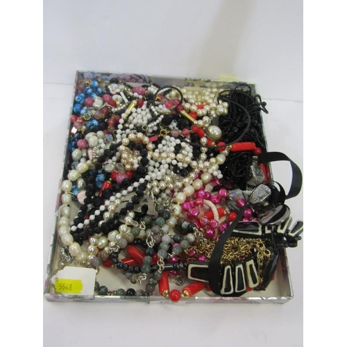 126 - COSTUME JEWELLERY, tray containing selection of faux pearls, stone beads, jet style necklaces, etc