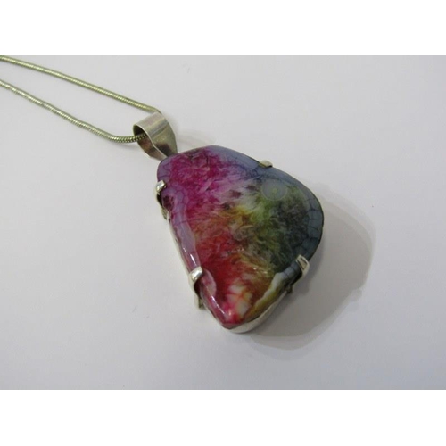 133 - SILVER & MULTI COLOURED STONE PENDANT on silver snake necklace