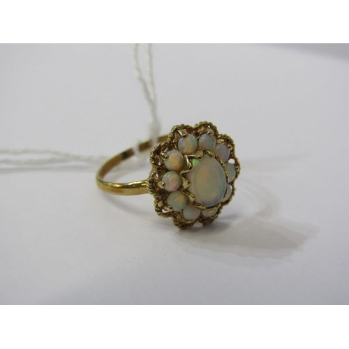 134 - 9ct YELLOW GOLD OPAL CLUSTER RING, size N