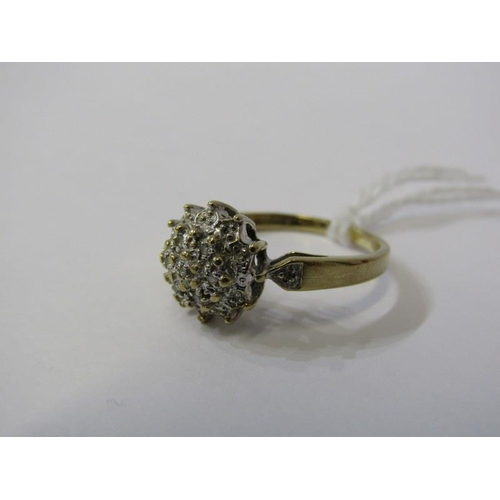 136 - 9ct YELLOW GOLD DIAMOND CLUSTER RING, size O