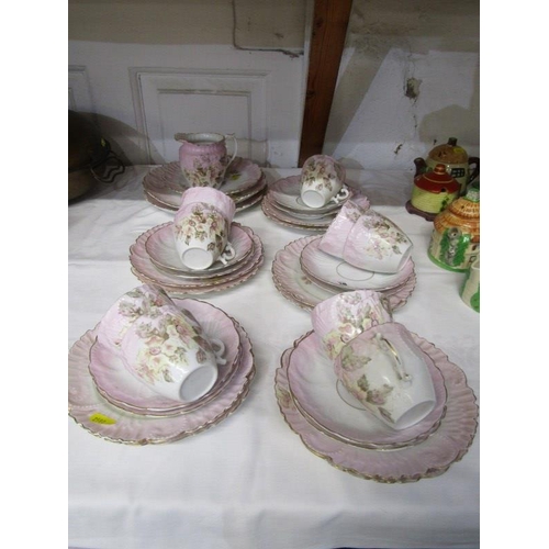 18 - VICTORIAN TEAWARE, gilt and pink edge floral teaware