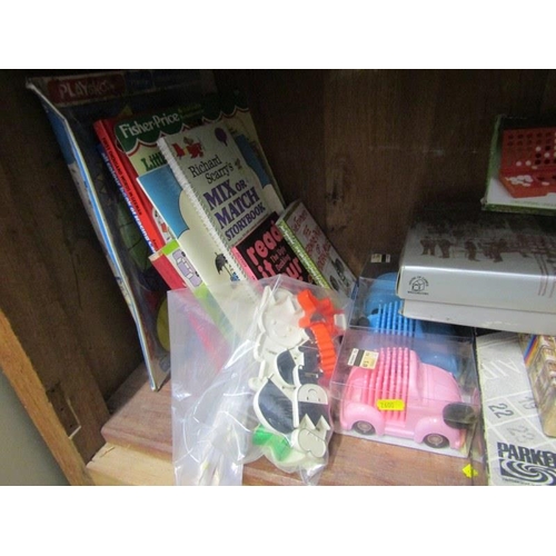 27 - JIGSAW PUZZLES, Backgammon and contents of shelf