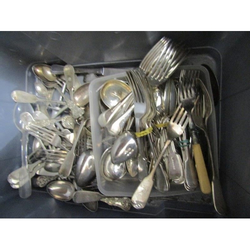 28 - CUTLERY, 2 boxes of silver plate and other cutlery