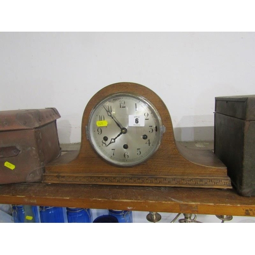 6 - LUGGAGE, 2 vintage cases and oak domed top mantel clock