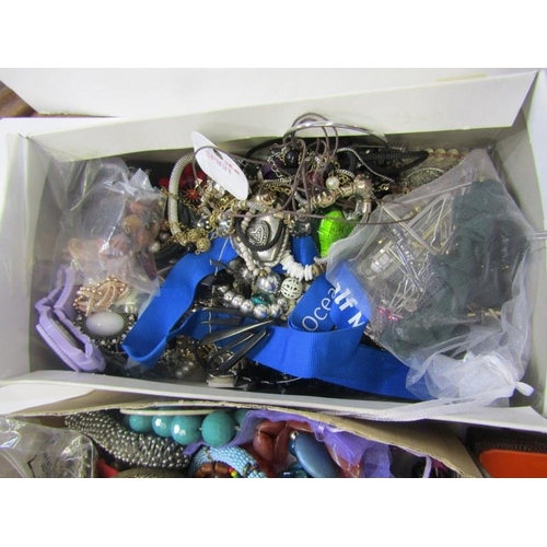 95 - COSTUME JEWELLERY, shelf containing large selection of costume jewellery including beads, bangles, b... 