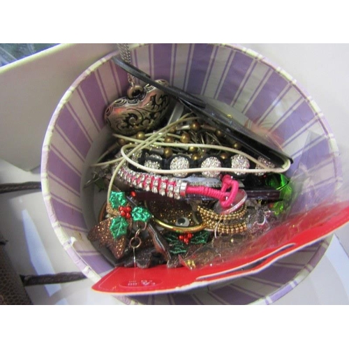 95 - COSTUME JEWELLERY, shelf containing large selection of costume jewellery including beads, bangles, b... 