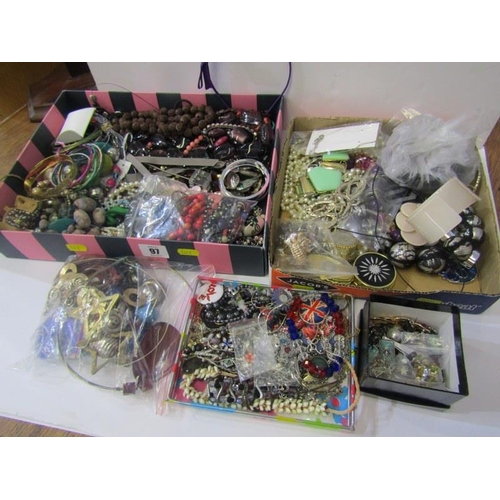97 - COSTUME JEWELLERY, shelf containing large selection of costume jewellery including yellow and white ... 