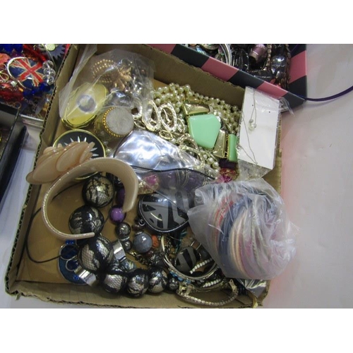 97 - COSTUME JEWELLERY, shelf containing large selection of costume jewellery including yellow and white ... 