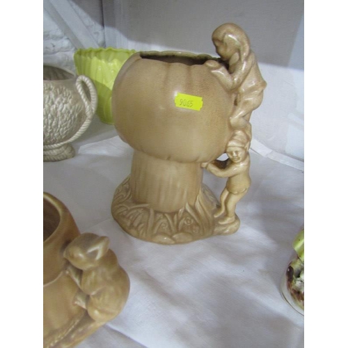 13 - SYLVAC, brown glazed Pixie jug, model no 1196, also brown glazed Squirrel vase, model no 2061 and 3 ... 