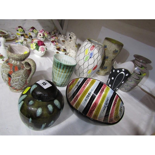 15 - RETRO, collection of 8 pieces of mainly European retro pottery and glass lustre vase