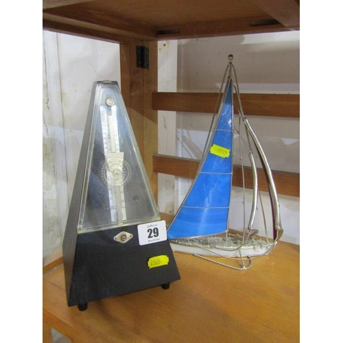 29 - METRONOME & LEADED GLASS YACHT ORNAMENT