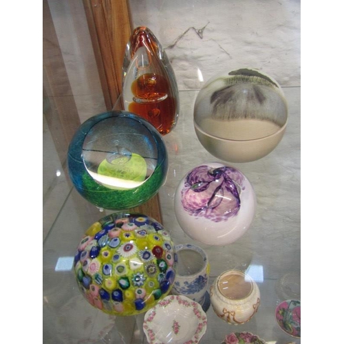 340 - PAPERWEIGHTS, Caithness Telstar paperweight and Pixie paperweight, 2 others and porcelain lidded sph... 