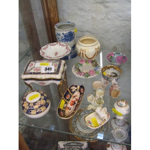 341 - MINIATURE CHINA, Crown Staffordshire miniature vase, Coalport spoon holder, Noritake jewel box and v... 