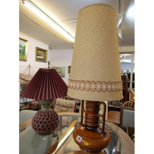 498 - RETRO, retro brown glazed table lamp with original shade, 29