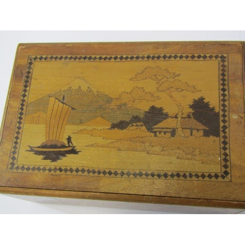 57 - ORIENTAL PARQUETRY, Japanese inlaid puzzle box with landscape top, 6
