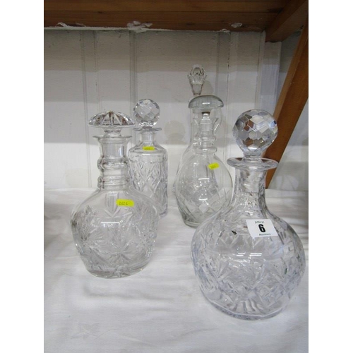 6 - CUT GLASS, selection of 4 cut glass decanters and flagon