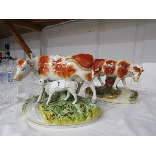 7 - 19th CENTURY STAFFORDSHIRE, 2 oval base Cow groups