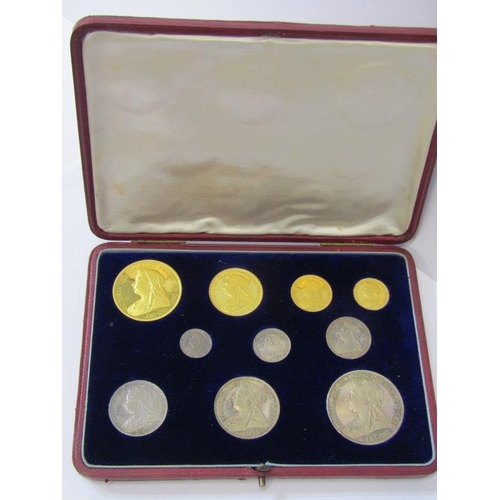 9 - 1893 VICTORIAN GOLD & SILVER 10 COIN PROOF SET: 1893 Victoria gold 5 pound, 2 pound, sovereign & hal... 