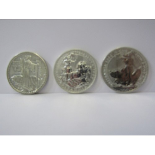 8 - SILVER BRITANNIAS 1999/2000/2001 fine silver one ounce Britannias