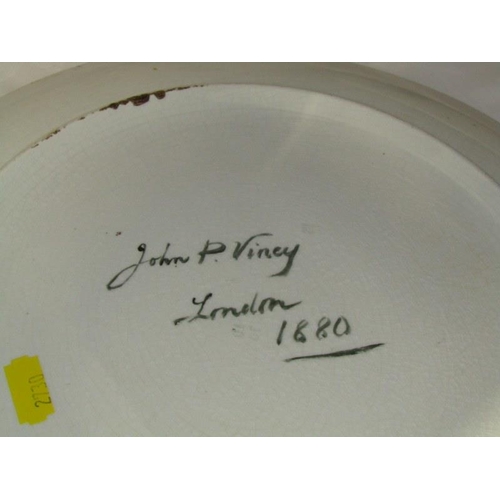 14 - VICTORIAN EXHIBITION PLATE, decorated with Butterflies, signed by John P Viney, London 1880, 12
