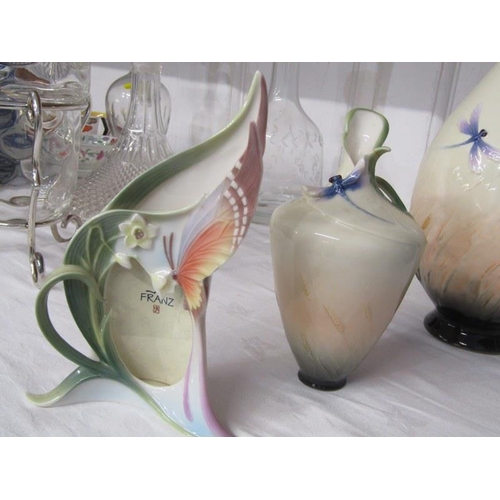 4 - FRANZ, Dragonfly decorated ewer jug, together with 2 similar vases