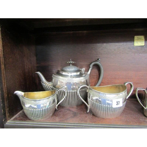 37 - SILVERPLATE, 3 piece Regency design flute base tea service & other plated teaware