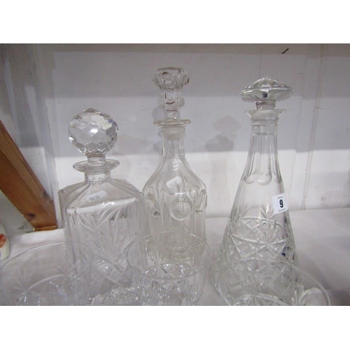 9 - CUT GLASS, Brierley conical decanter with 6 goblets & 4 matching wine glasses together with 2 other ... 