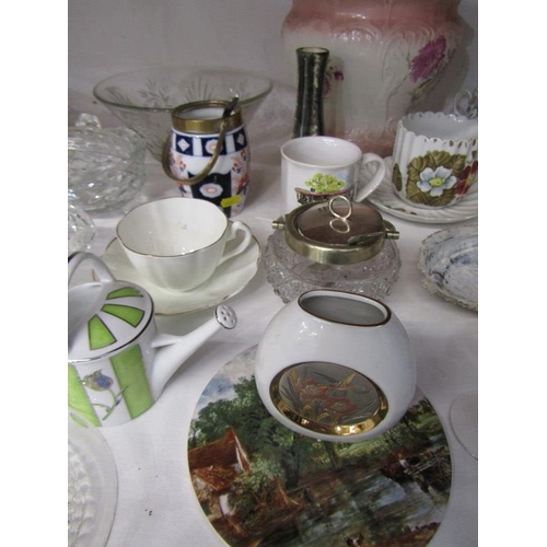 22 - EDWARDIAN FLORAL JARDINIERE, crested cup and saucer and decorative items