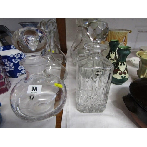 28 - DECANTERS, 2 Dartington glass decanters and 5 others